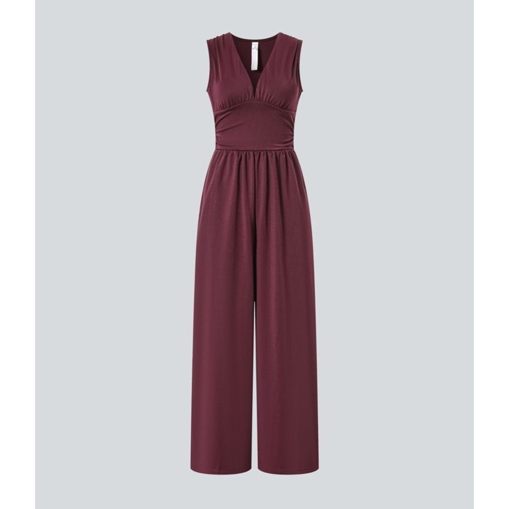Halara V Neck Sleeveless Ruched Pocket Jumpsuit – Easy Peezy | Size Large